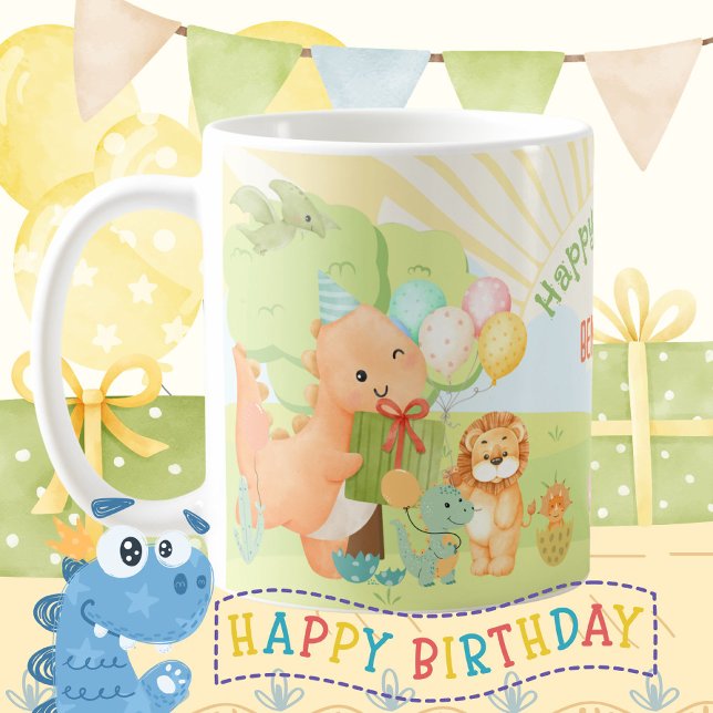 Kids Dinosaur Birthday Party Watercolor  Coffee Mug (Kids Dinosaur Birthday Party Watercolor Coffee Mug ©Susanne Sachers - Sunny Mind 🌞)