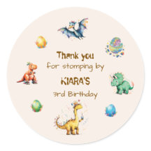 Kids Dinosaur Birthday Thank You Sticker