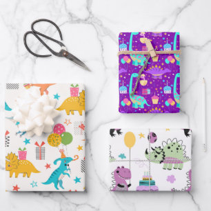 Kids Dinosaur Birthday Wrapping Paper Sheet