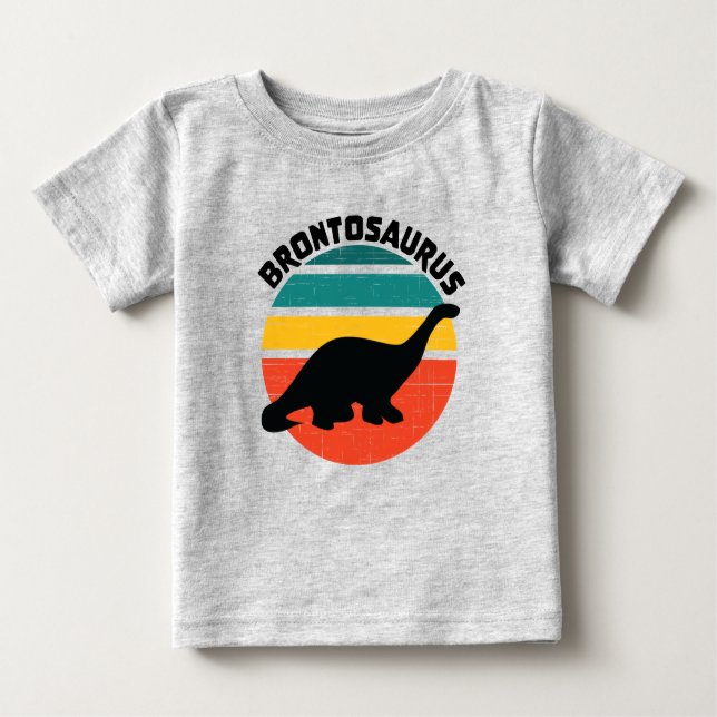 Kids Dinosaur Brontosaurus Retro Sunset Distressed Baby T-Shirt (Front)