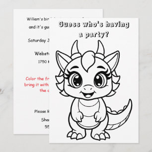 Kids Dinosaur Colouring Party Digital Download Invitation