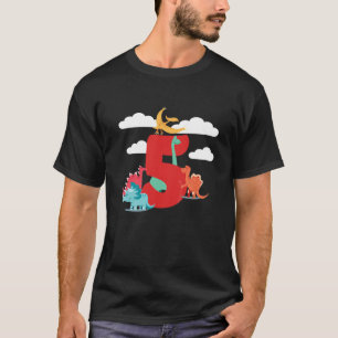 Kids Dinosaur Dino 5 Birthday I Am 5 Boys 5 Years T-Shirt