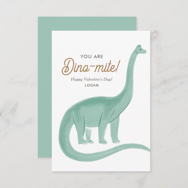 Kids Dinosaur Dinomite Classroom Valentine Day Card (Front/Back)
