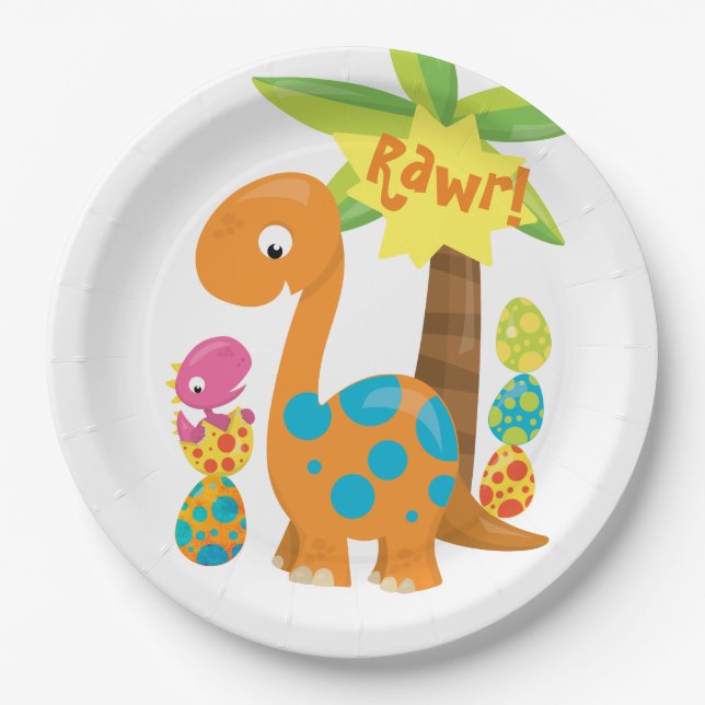Kids Dinosaur Easter Egg Party Personalised Paper Plate (Front)