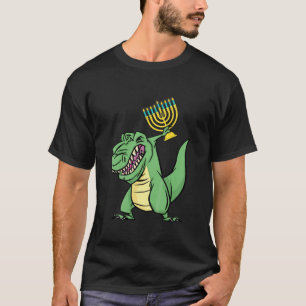 Kids Dinosaur Menorah Hanukkah Funny Trex Chanukah T-Shirt