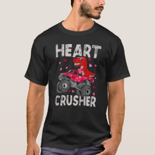 Kids Dinosaur Monster Truck Rex Valentines Hearts T-Shirt