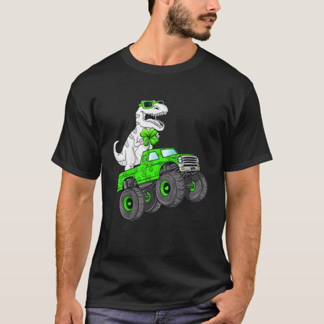 Kids Dinosaur Monster Truck T Rex St Patricks Day  T-Shirt (Front)