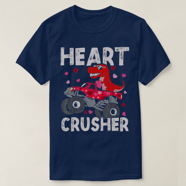 Kids Dinosaur Monster Truck T Rex Valentines Heart T-Shirt (Design Front)