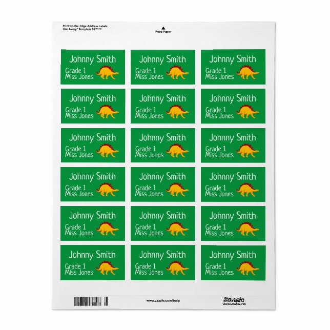 Kid's dinosaur name book labels (Full Sheet)