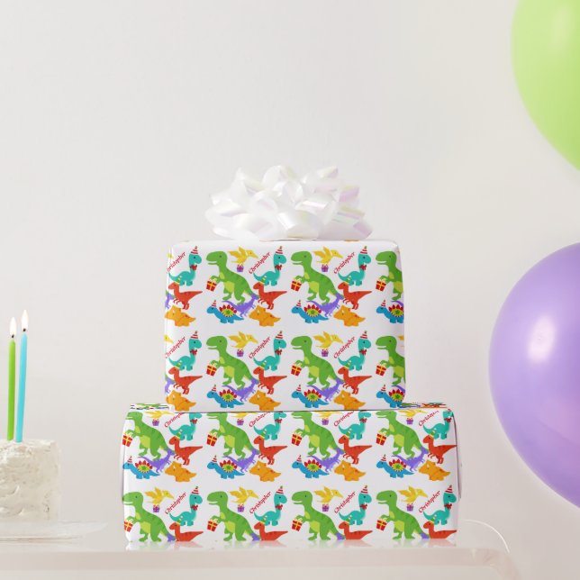 Kids Dinosaur Personalised Birthday  Wrapping Paper (Party Gifts)
