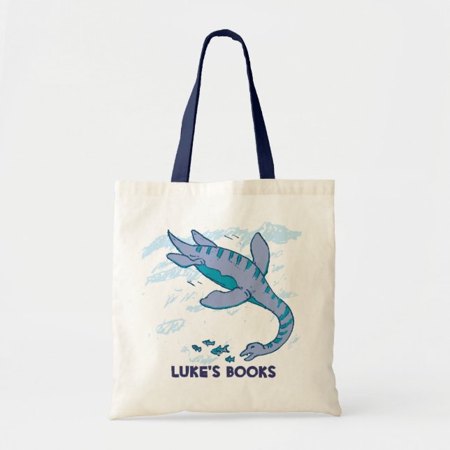 kids dinosaur Plesiosaur name id library tote (Front)