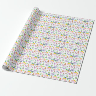 Kids' Dinosaur Rainbow Watercolor Jungle Birthday Wrapping Paper