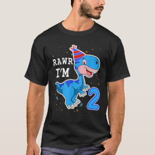 Kids Dinosaur Rawr I m 2 Years 2nd Birthday T Rex  T-Shirt