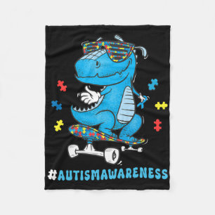 Kids Dinosaur Skateboarding Autism Awareness Choos Fleece Blanket