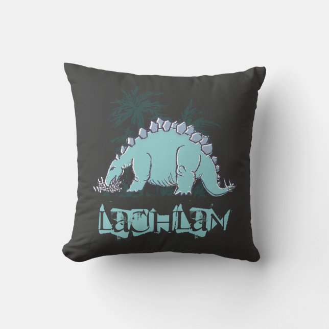 Kids Dinosaur Stegosaurus blue grey pillow (Front)