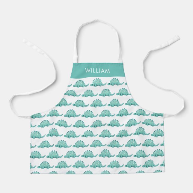 Kids Dinosaur Stegosaurus First Name pattern Apron (Front)