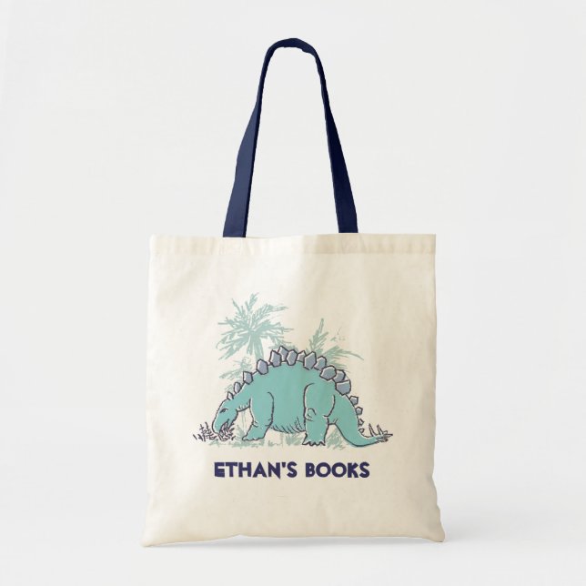 kids dinosaur Stegosaurus name id library tote Bag (Front)