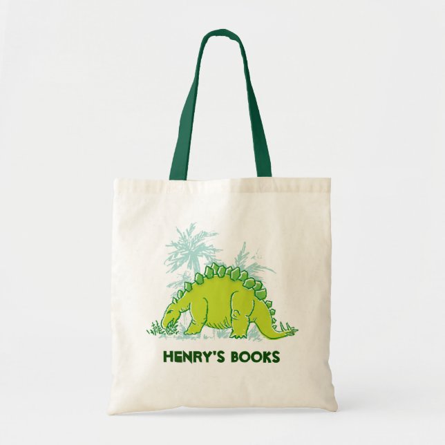 Kids dinosaur Stegosaurus named id library tote (Front)