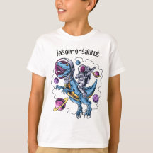 Kids Dinosaur T-Rex Astronaut Add Name T-Shirt