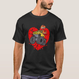 Kids Dinosaur T rex Monster Truck Heart Valentines T-Shirt