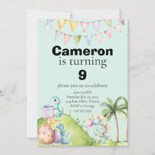 Kids Dinosaur Theme Birthday Blue Background Invitation