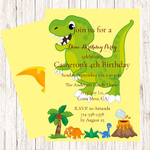 Kids Dinosaur Theme Birthday Party Invitation