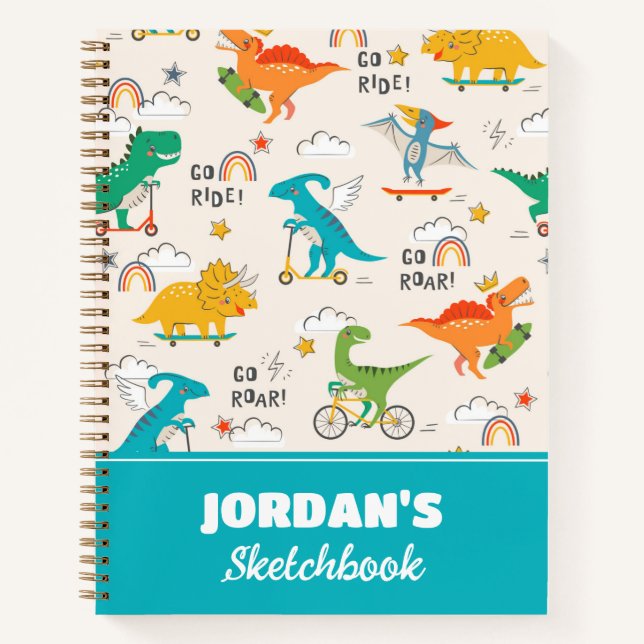Kids Dinosaur Travelling | Child's Sketchbook Notebook (Front)