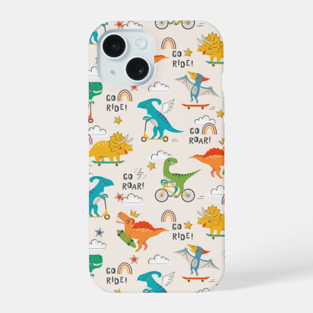 Kids Dinosaur Travelling Pattern iPhone 15 Case (Back)