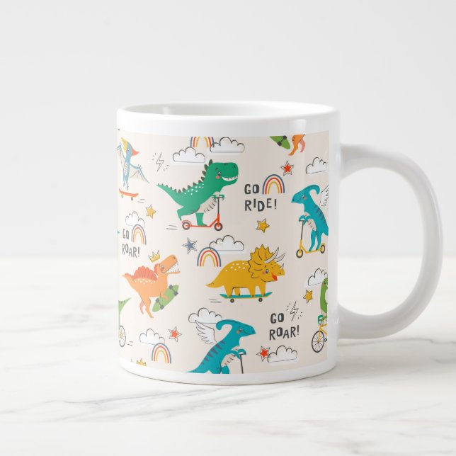 Kids Dinosaur Travelling Pattern Large Coffee Mug (Right)