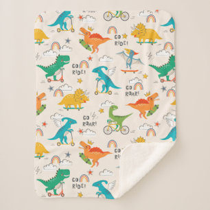 Kids Dinosaur Travelling Pattern Sherpa Blanket
