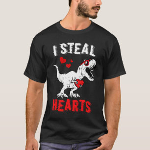 Kids Dinosaur Valentines Day  Boys  I Steal Hearts T-Shirt