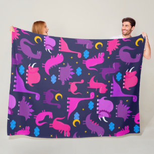 Kids Dinosaurs At Night Girls Pink Purple Cute Fleece Blanket