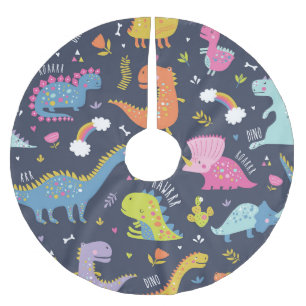 Kids Dinosaurs: Colourful Vintage Pattern Brushed Polyester Tree Skirt