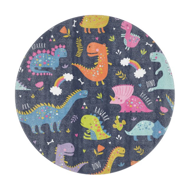 Kids Dinosaurs: Colourful Vintage Pattern Cutting Board (Front)