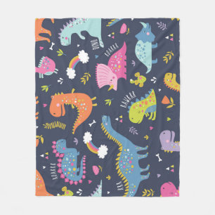 Kids Dinosaurs: Colourful Vintage Pattern Fleece Blanket