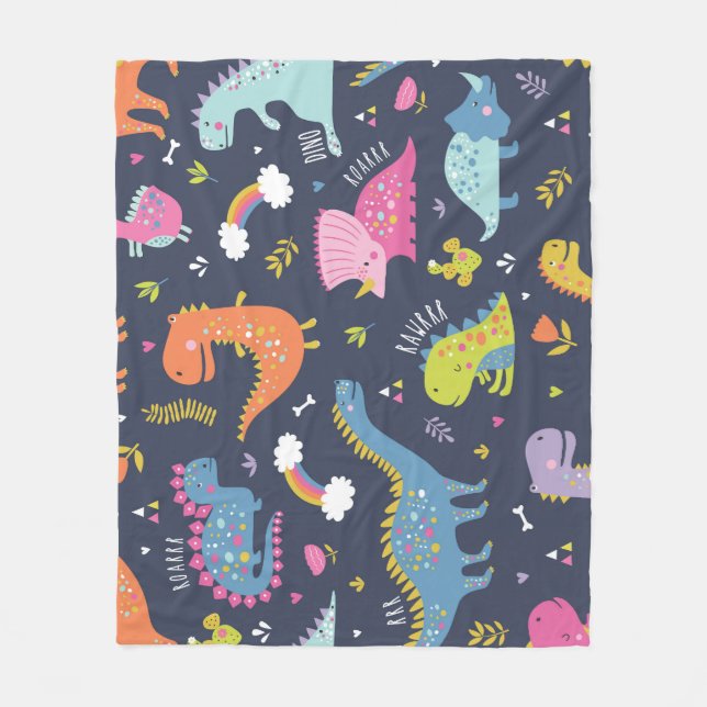 Kids Dinosaurs: Colourful Vintage Pattern Fleece Blanket (Front)