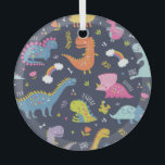 Kids Dinosaurs: Colourful Vintage Pattern Glass Tree Decoration<br><div class="desc">Cute funny kids dinosaurs pattern. Colourful dinosaurs Vintage background. decor for textile and fabric. Colourful Dinosaur Delight: Vintage Kid's background. Playful Dinosaur Fantasy: Colourful Vintage Roar! Kids' background, Nature's Adventure – Smiles Galore. dinosaur, cute, seamless, illustration, childish, dragon, rainbow, baby, pink, boy, children, funny, nature, fabric, colourful, cloud, green, abstract,...</div>