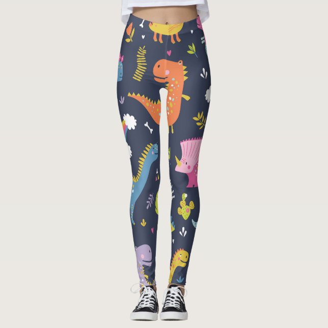 Kids Dinosaurs: Colourful Vintage Pattern Leggings (Front)