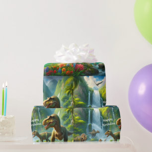 Kids Dinosaurs Jungle Print   Wrapping Paper