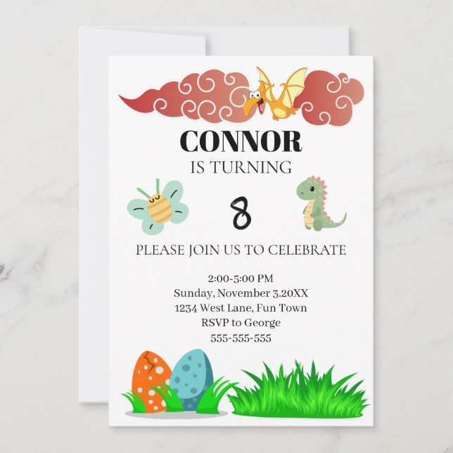 Kids Dinosour Theme Birthday Invitation (Front)