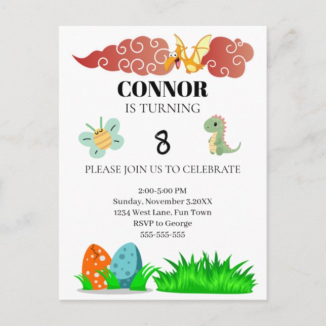 Kids Dinosour Theme Birthday Postcard (Front)