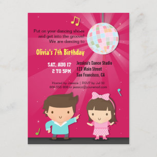 Kids Disco Ball Groove Dance Birthday Party Invitation