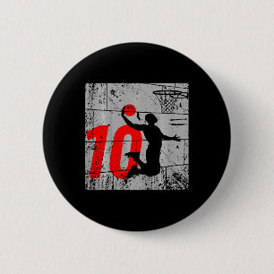 Kids Distressed 10 Year Old 10th Basketball Birthd 6 Cm Round Badge