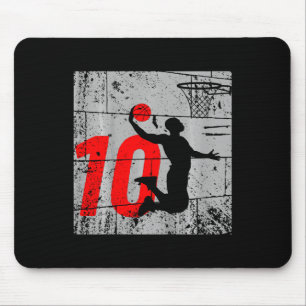 Kids Distressed 10 Year Old 10th Basketball Birthd Mouse Pad