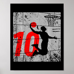Kids Distressed 10 Year Old 10th Basketball Birthd Poster