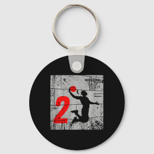Kids Distressed 2 Year Old 2nd Bysketbyll Birthday Key Ring