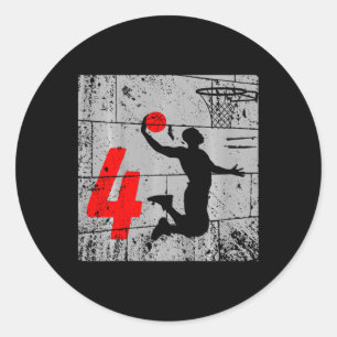 Kids Distressed 4 Year Old 4th Basketball Birthday Classic Round Sticker