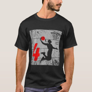 Kids Distressed 4 Year Old 4th Basketball Birthday T-Shirt