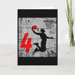Kids Distressed 4 Year Old 4th Bysketbyll Birthday Card