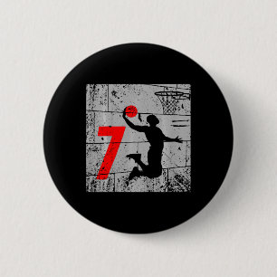 Kids Distressed 7 Year Old 7th Basketball Birthday 6 Cm Round Badge